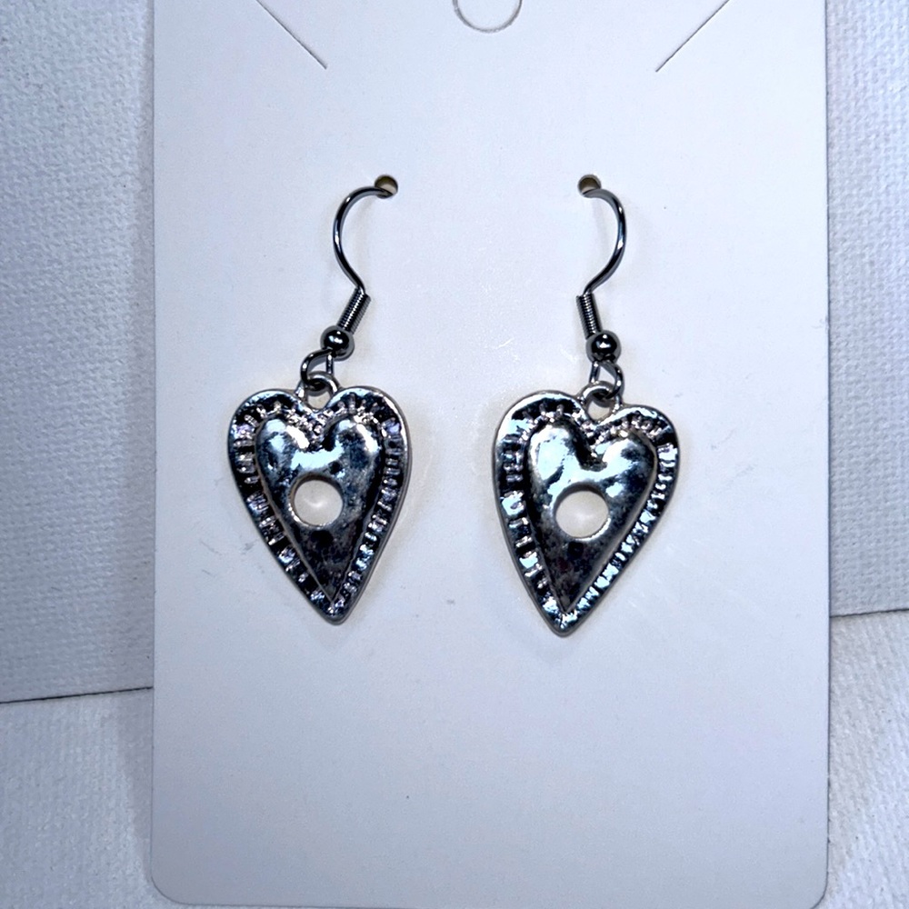 Artisan Handmade Sweet Heart Charm Earrings Two Tone Hammered Texture Goth Punk